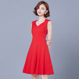 Custom Trendy Ladies Red Korean Career Dresses