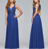 Beaded Blue Evening Gown Backless A-Line Bridal Bridesmaids Prom Dress Es05