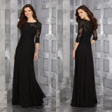 Long Sleeves Beaded Chiffon Mother Dress Ladies Black Evening Gown