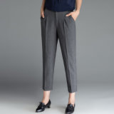 Wholesale Elastic Middle Waist Women Ninth Casual Grey Pants