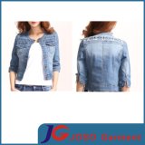 Haft Sleeve Classic Shoulder Embroidery Distreesed Denimn Jacket Clothing (JC4068)