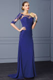 Half Sleeve Lace Appliqued Royal Blue Chiffon Mother Evening Dress