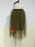 with Rose Embroidery Patch Girl's Pleated Chiffon Mesh Fashion Tutu Skirt
