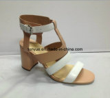 Lady Kid Leather Square Heel Women Sandals