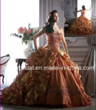 Sweetheart Embroidery Organza Quinceanera Dress Fashion Vestidos Maroon Prom Ball Gowns Ld11521