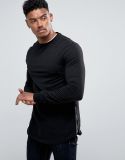 Men's Longline Sweatshirt with Side Zip in Black