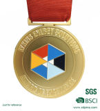 Metal Casting Gold Enamel Medal with Ribbons (HST-MS-113)