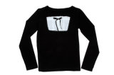 Stock! Ladies Black Color Long Sleeved T-Shirt with Bownot and Tie Ribbon