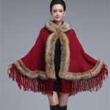 Ladies Fashion Acrylic Knitted Faux Fur Winter Fringe Shawl (YKY4458-1)