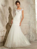 Lace on Tulle Cap Sleeve Bridal Wedding Dress