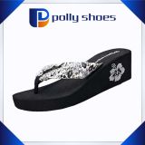 New Women's Flip Flop Wedge Sandals Black Rhinestones Silver