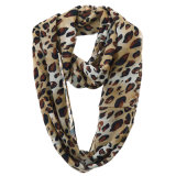 Lady Fashion Leopard Printed Polyester Chiffon Infinity Scarf (YKY1112)