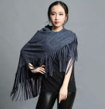 Lady Fashion 100% Polyester Suede Nap Fringe Shawl (YKY4433)