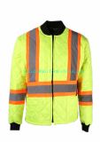 Hi-Vis Yellow Working Safety Winter Thermal Warm Quilted Freezer Jacket with Reflective Tape