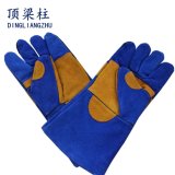 14 Blue Double Palm Cow Split Leather Welding Work Glove with Ce
