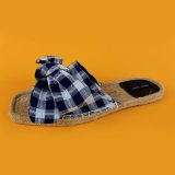 Womens Causal Plaid Canvas Big Bow Espadrille Slippers