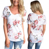 Fashion Women Leisure Casual Flower Printed T-Shirt Clothes Blouse