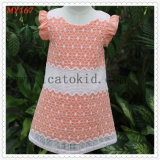 100% Cotton Peach Comfortable with Lace Dress Children Clothing for Summer