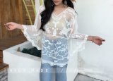 Women's Summer Casual Beach Kimono Cover up Floral Lace Crochet Blouse Tops