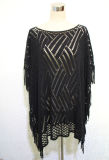Lady 100% Acrylic Knitted Fashion Hollow Fringed Shawl Poncho (YKY4512)