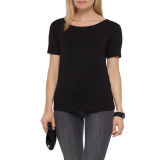 High Quality Pure Cotton Women Plain Black Lady T-Shirt