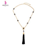 New Retro Alloy Water-Drop Shaped Crystal Studded Long Tassel Sweater Necklace for Women
