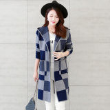 Women Fashion Viscose Knitted Checked Pattern Hooded Cardigan (YKY2059)