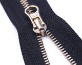 Metal Zipper with Shiny Gold Teeth and Black Tape/Thumb Puller/Top Quality