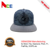 Customized 100% Denim 3D Embroidery Logo Flat Bill Hiphop Snapback Cap