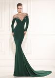 Emerald Long Sleeve Beading Mermaid Evening Dresses