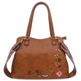 PU Leather Embroidery Flower Handbag Colorful Handbag
