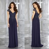 Beading Lace and Chiffon Mother Dress Navy Blue Evening Gown