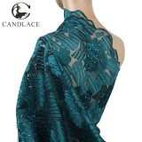 Teal Color African Embroidery Lace Fabric for Wedding Dress