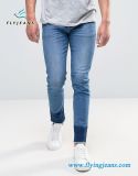 Frayed Hem Blue Spandex Men Skinny Denim Jeans
