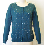 Women Patterned Cardigan Knit Sweater with Button