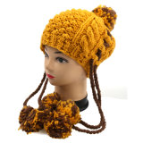 Hand Knit Hat Earflap with Pompom Women Children Adult Sizing