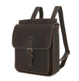 Fashion Stylish Dark Brown Cowhide Leather Unisex Bag School Backpack
