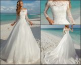 Lace Neckline Wedding Dress Appliqued Beach Garden Bridal Gown W15249
