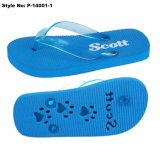 Comfortable PE Slipper Cheap Flip-Flops with Blue PVC Strap
