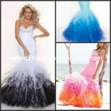 Multi Colors Prom Dress Sequins Mermaid Layered Tulle Evening Gown E1476