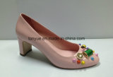 Hot Sales Fashion Chunky Heel Lady Leather Shoe with Rhinestones