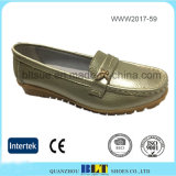 New Arrival Gold Leather Upper Lady's Flat Shoes