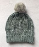 Hot Selling Cable Knitting Hat with Fur Pompom (JTB206)