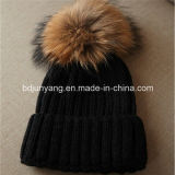 Real Racoon Fur POM Knitted Winter Women Hat