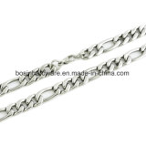 Silver Stainless Steel Figaro Curb Chain Necklace