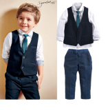 Baby Boys Suit, Blue White Shirt Vest Pants Bowtie 4 PCS Suit 2-7t