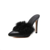 New Fashion Stilettos Lady's Sexy High Heel Slippers with Fur