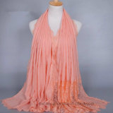 Plain Dyed Summer Beach Chiffon Scarf with Lace (HWS46)