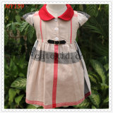 Button Belt 100% Cotton Girl Dress Pure Cotton Checkskirts for Girls Dress