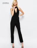 Neck Deep Plunge Office Sexy Stretch Romper Blackless Fashion Jumpsuit